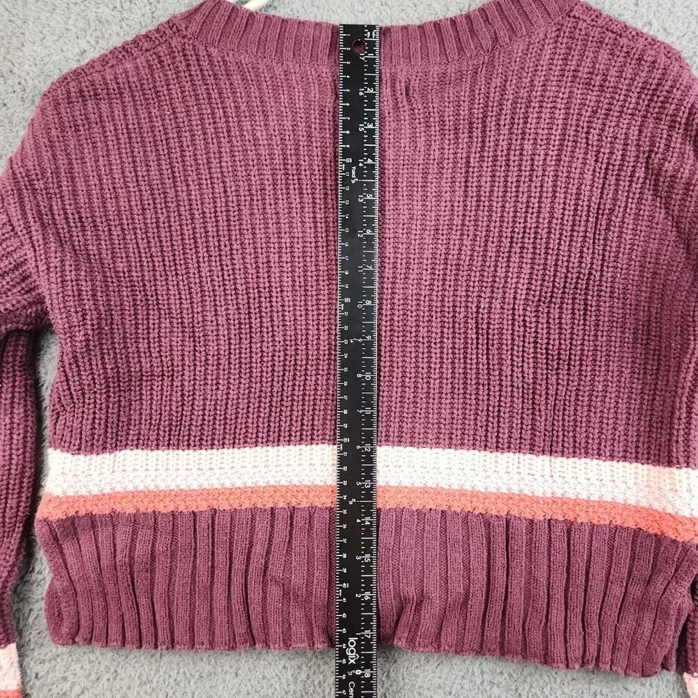 Women's Cropped Boxy Oversized Cardigan Sweater Extra Small Burgundy Y2K Preppy - Picture 10 of 11